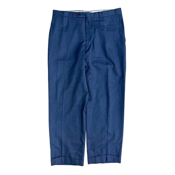 Canali Wool Silk Blend Dress Pants Navy Herringbone Flat Front Mens Size 34x28 - Picture 2 of 9